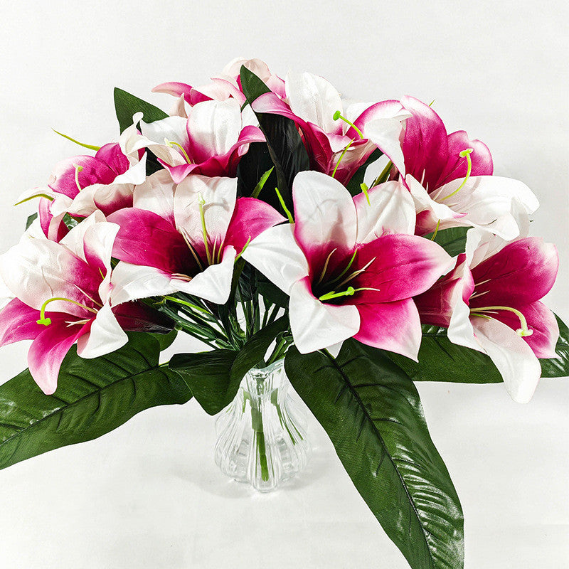 Artificial Lily Bush with 5 Blooms, Silk Flowers for Home Decor, Wedding Centerpieces, and Office Styling, 13" Tall