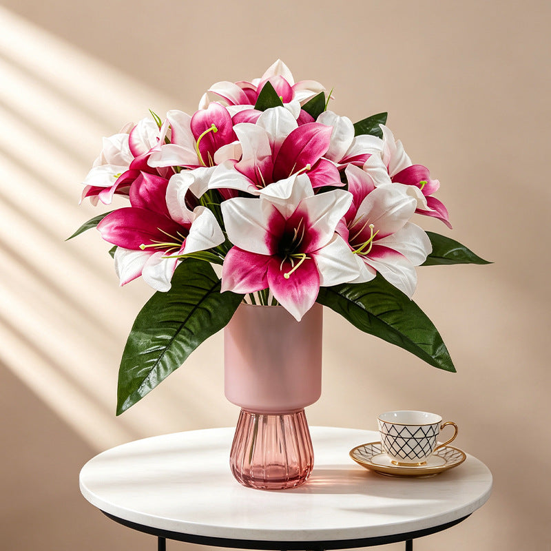 Artificial Lily Bush with 5 Blooms, Silk Flowers for Home Decor, Wedding Centerpieces, and Office Styling, 13" Tall