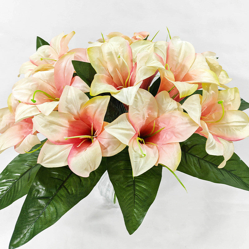 Artificial Lily Bush with 5 Blooms, Silk Flowers for Home Decor, Wedding Centerpieces, and Office Styling, 13" Tall