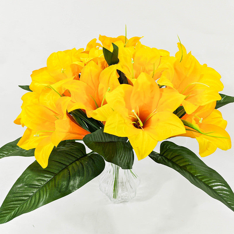 Artificial Lily Bush with 5 Blooms, Silk Flowers for Home Decor, Wedding Centerpieces, and Office Styling, 13" Tall
