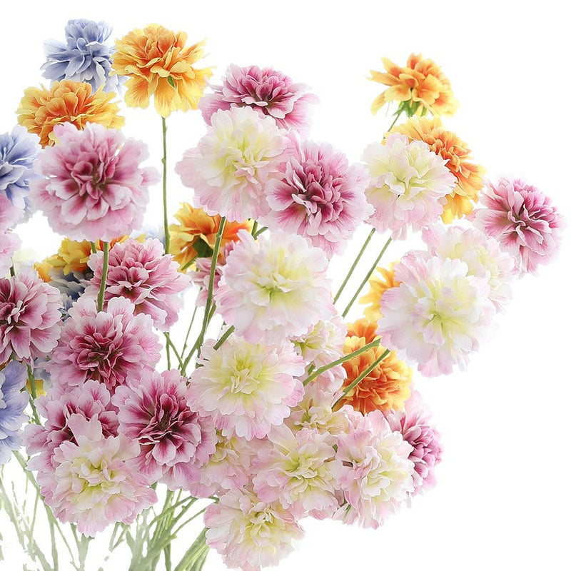 Artificial Scabiosa Silk Flowers, 3-Bloom Stem for Wedding Decor, Home Arrangements, 31" Tall, Allergy & Pet Safe, Zero Maintenance
