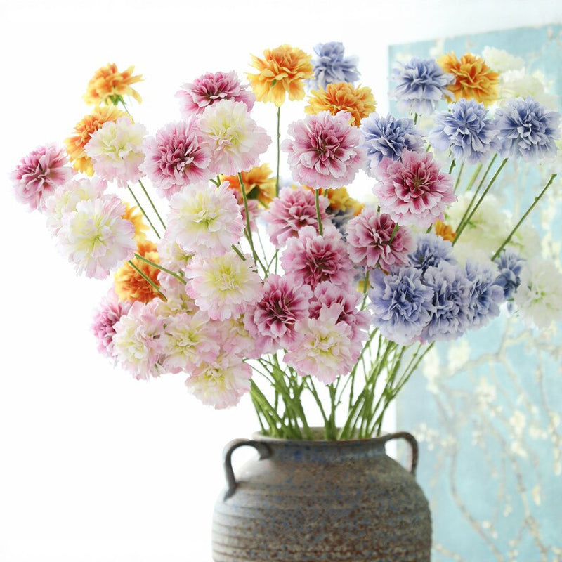 Artificial Scabiosa Silk Flowers, 3-Bloom Stem for Wedding Decor, Home Arrangements, 31" Tall, Allergy & Pet Safe, Zero Maintenance