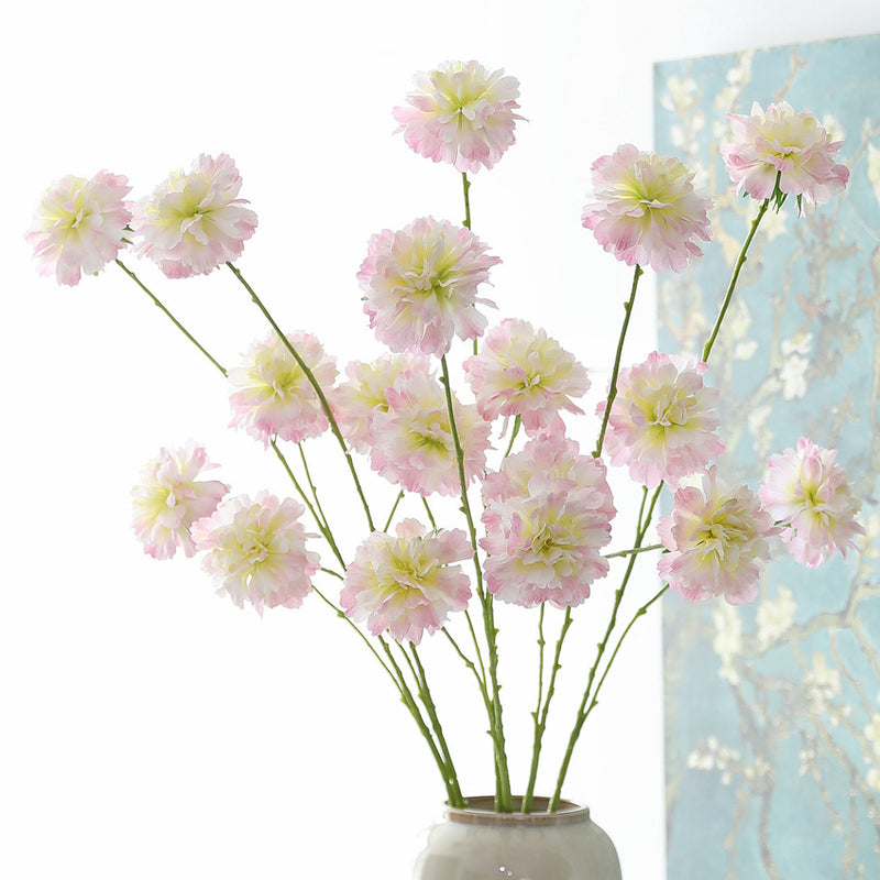 Artificial Scabiosa Silk Flowers, 3-Bloom Stem for Wedding Decor, Home Arrangements, 31" Tall, Allergy & Pet Safe, Zero Maintenance