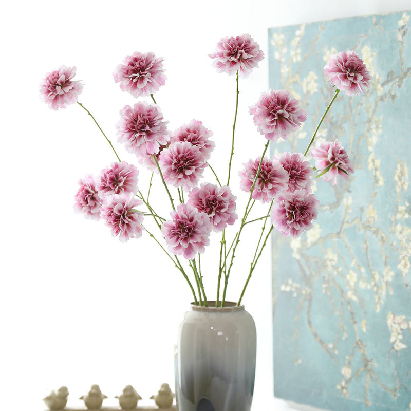 Artificial Scabiosa Silk Flowers, 3-Bloom Stem for Wedding Decor, Home Arrangements, 31" Tall, Allergy & Pet Safe, Zero Maintenance