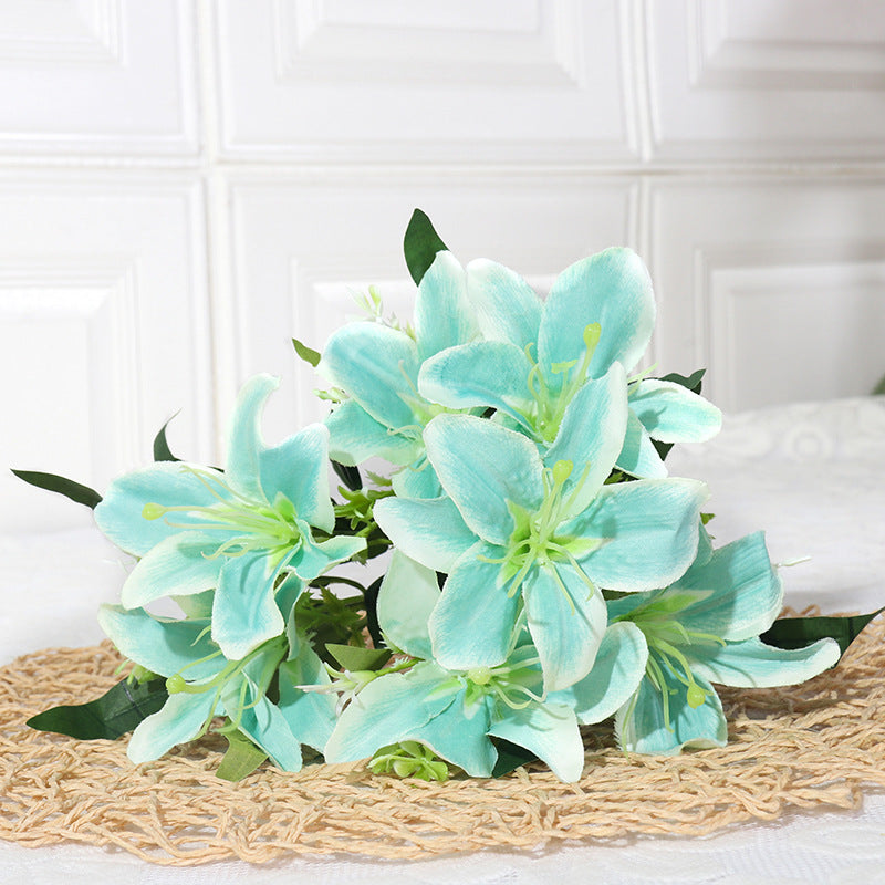 Artificial Silk Lily Bush, 7 Blooms, 14" Height, Perfect for Weddings, Home Decor, and DIY Projects