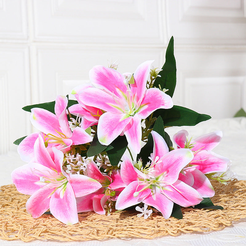 Artificial Silk Lily Bush, 7 Blooms, 14" Height, Perfect for Weddings, Home Decor, and DIY Projects