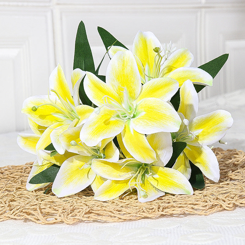 Artificial Silk Lily Bush, 7 Blooms, 14" Height, Perfect for Weddings, Home Decor, and DIY Projects