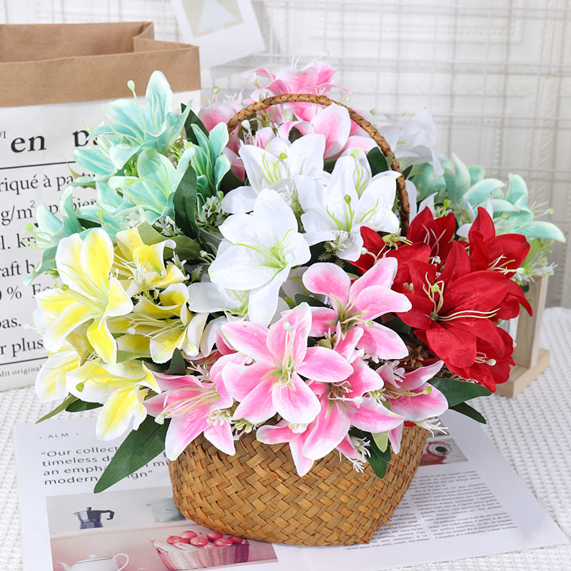 Artificial Silk Lily Bush, 7 Blooms, 14" Height, Perfect for Weddings, Home Decor, and DIY Projects