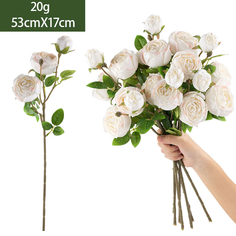 Artificial Empress Rose Bush, 3 Blooms, 21" Tall, Silk Flowers for Home Decor, Weddings, and Events