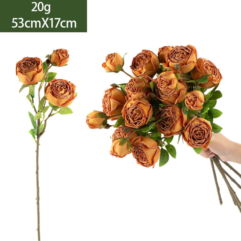 Artificial Empress Rose Bush, 3 Blooms, 21" Tall, Silk Flowers for Home Decor, Weddings, and Events
