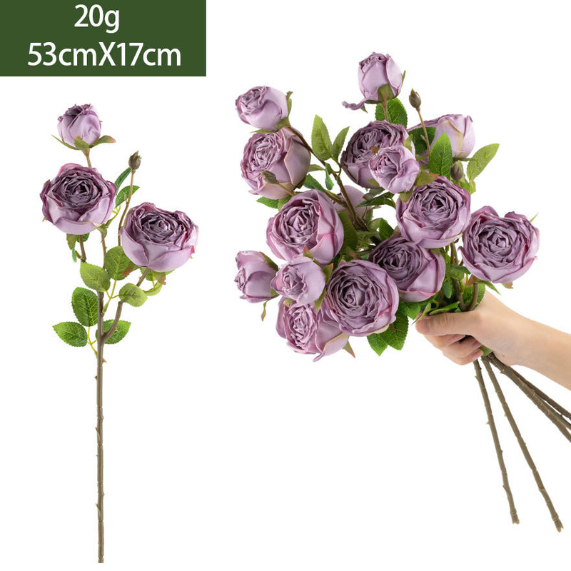 Artificial Empress Rose Bush, 3 Blooms, 21" Tall, Silk Flowers for Home Decor, Weddings, and Events