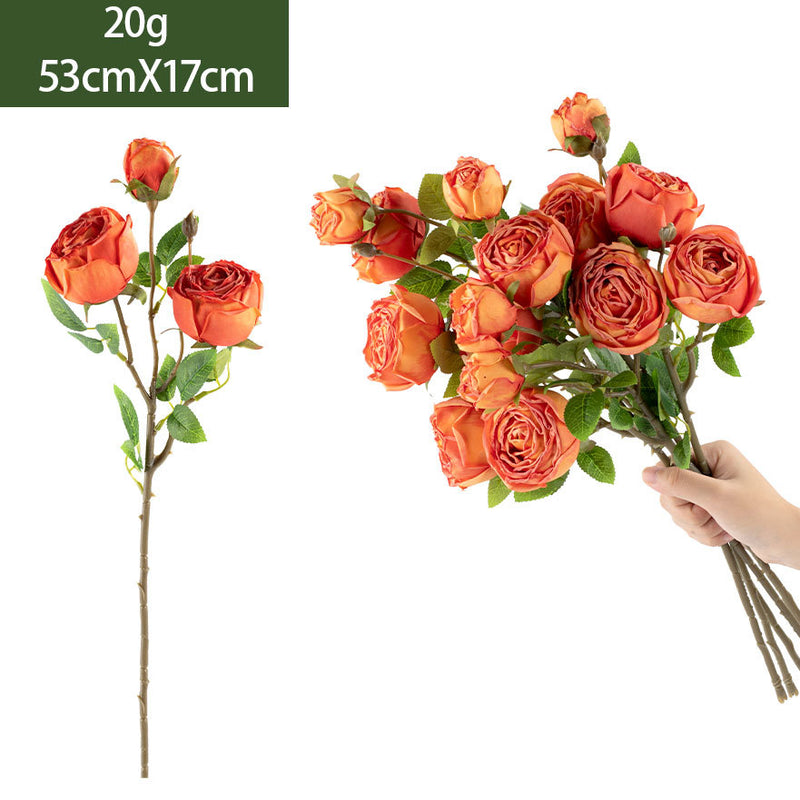Artificial Empress Rose Bush, 3 Blooms, 21" Tall, Silk Flowers for Home Decor, Weddings, and Events