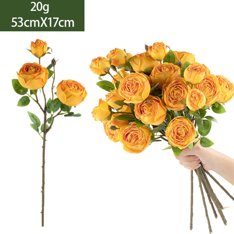 Artificial Empress Rose Bush, 3 Blooms, 21" Tall, Silk Flowers for Home Decor, Weddings, and Events