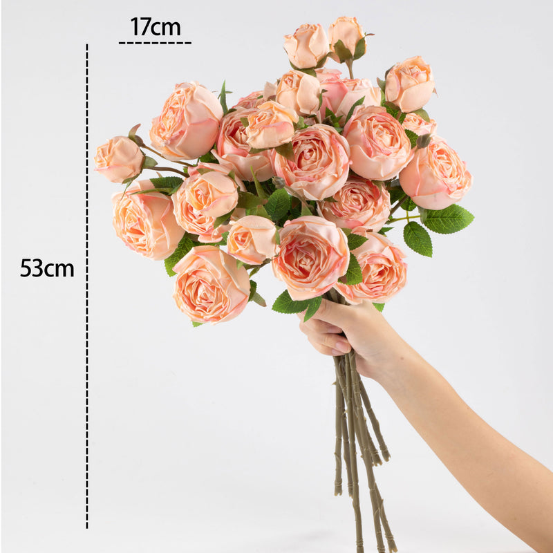 Artificial Empress Rose Bush, 3 Blooms, 21" Tall, Silk Flowers for Home Decor, Weddings, and Events