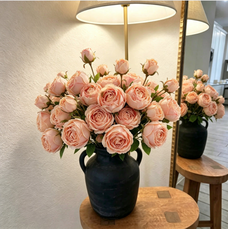 Artificial Empress Rose Bush, 3 Blooms, 21" Tall, Silk Flowers for Home Decor, Weddings, and Events
