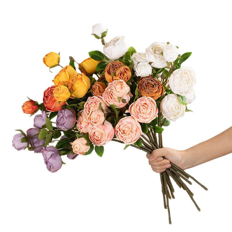 Artificial Empress Rose Bush, 3 Blooms, 21" Tall, Silk Flowers for Home Decor, Weddings, and Events