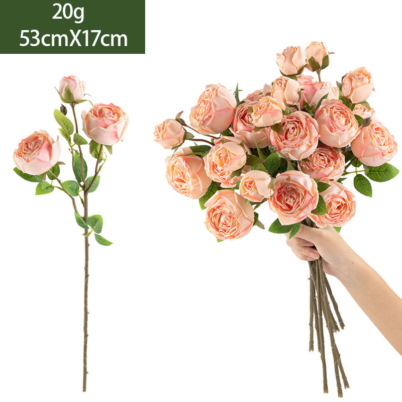 Artificial Empress Rose Bush, 3 Blooms, 21" Tall, Silk Flowers for Home Decor, Weddings, and Events
