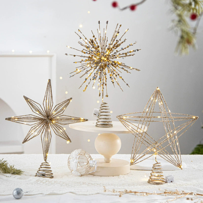 Christmas Tree Topper Star, Lighted 5-Point Star Decor for Holiday Tree, Winter Wedding & Party Decorations (6 Styles)