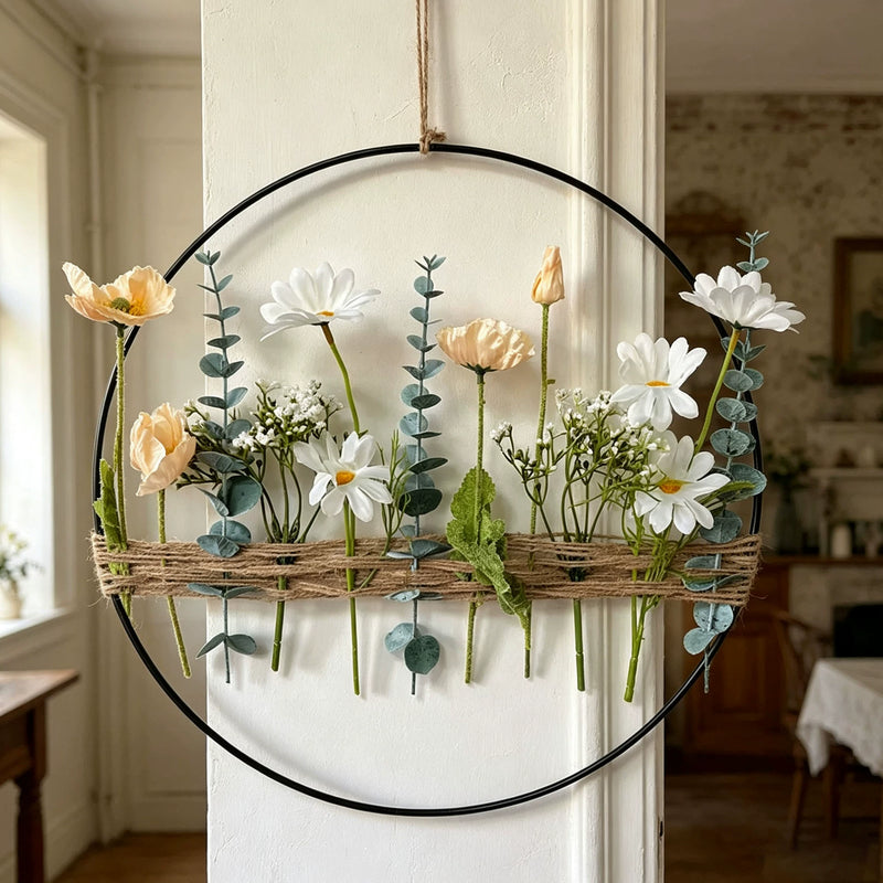 Artificial Eucalyptus & Poppy Wreath, 16" Hanging Floral Vine for Home Decor, Weddings & Commercial Spaces, Allergy-Free Faux Greenery
