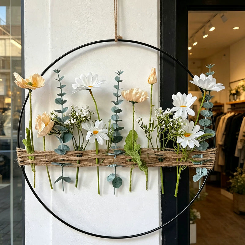 Artificial Eucalyptus & Poppy Wreath, 16" Hanging Floral Vine for Home Decor, Weddings & Commercial Spaces, Allergy-Free Faux Greenery