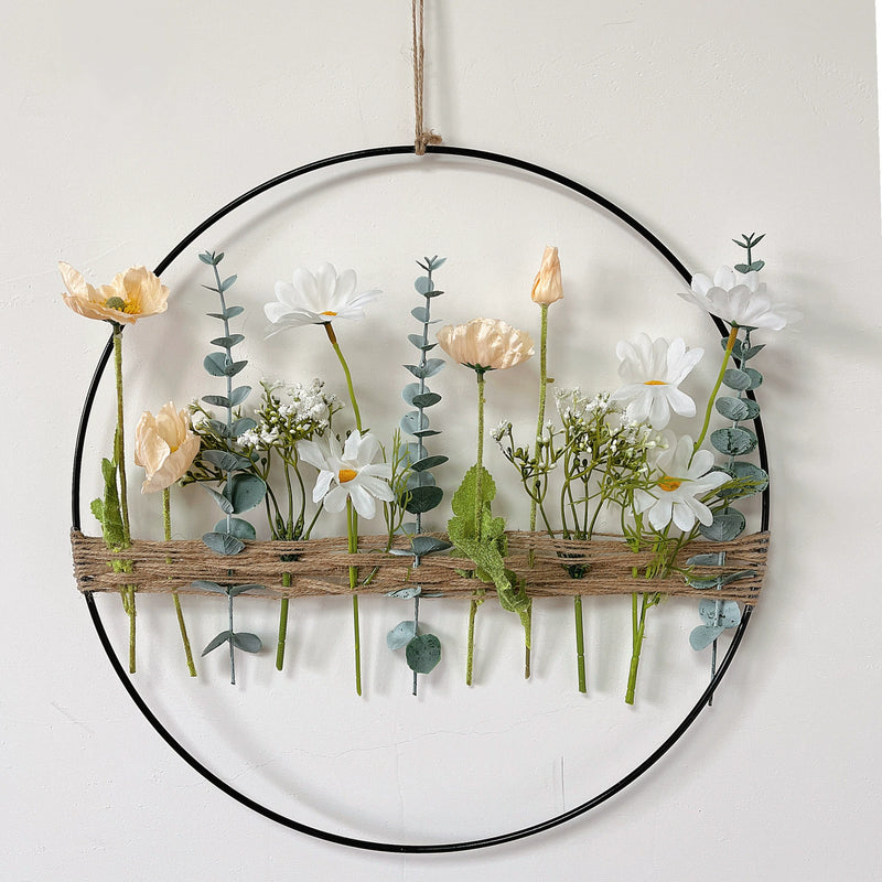 Artificial Eucalyptus & Poppy Wreath, 16" Hanging Floral Vine for Home Decor, Weddings & Commercial Spaces, Allergy-Free Faux Greenery