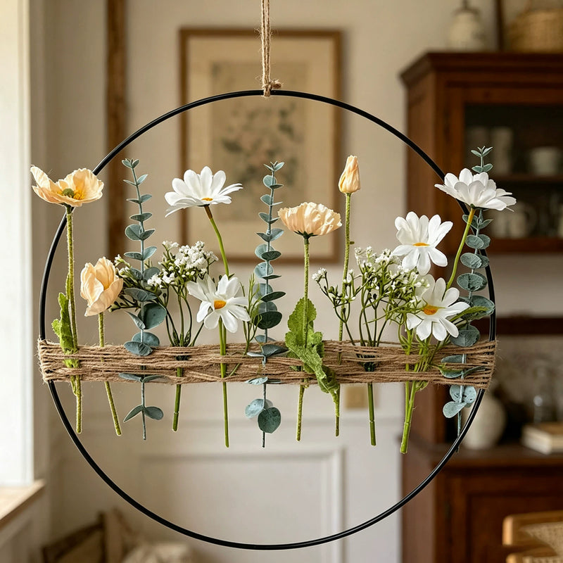 Artificial Eucalyptus & Poppy Wreath, 16" Hanging Floral Vine for Home Decor, Weddings & Commercial Spaces, Allergy-Free Faux Greenery