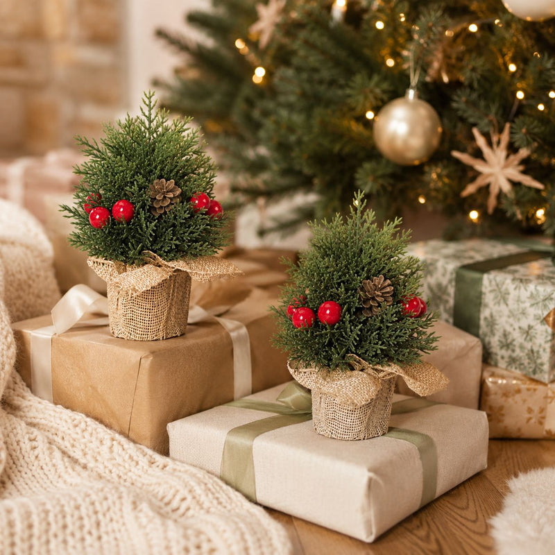 Mini Christmas Tree Decorations with Pine Cones, Set of 3 Sizes: 6", 8", 10", Perfect for Home, Office, and Holiday Party Decor