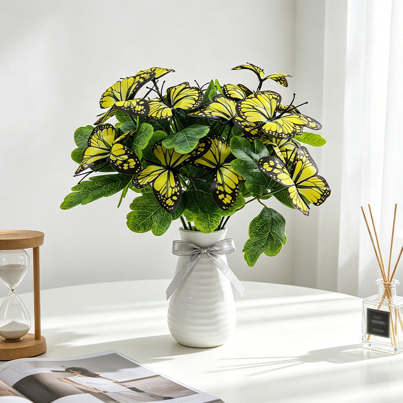Artificial Butterfly Flower Stems, Light Luxury Style, 5-Pack, 11" Length, Perfect for Weddings, Home Decor & Events