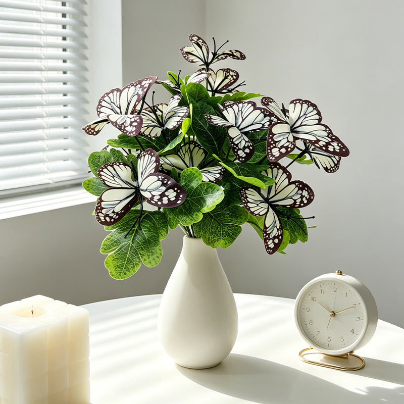 Artificial Butterfly Flower Stems, Light Luxury Style, 5-Pack, 11" Length, Perfect for Weddings, Home Decor & Events