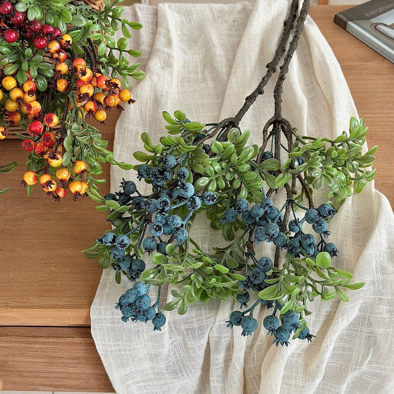 Artificial Blueberry Stem, 24" Single Stem Foam Berry Branch, Rustic Home Decor, Wedding & Event Styling, Indoor Display