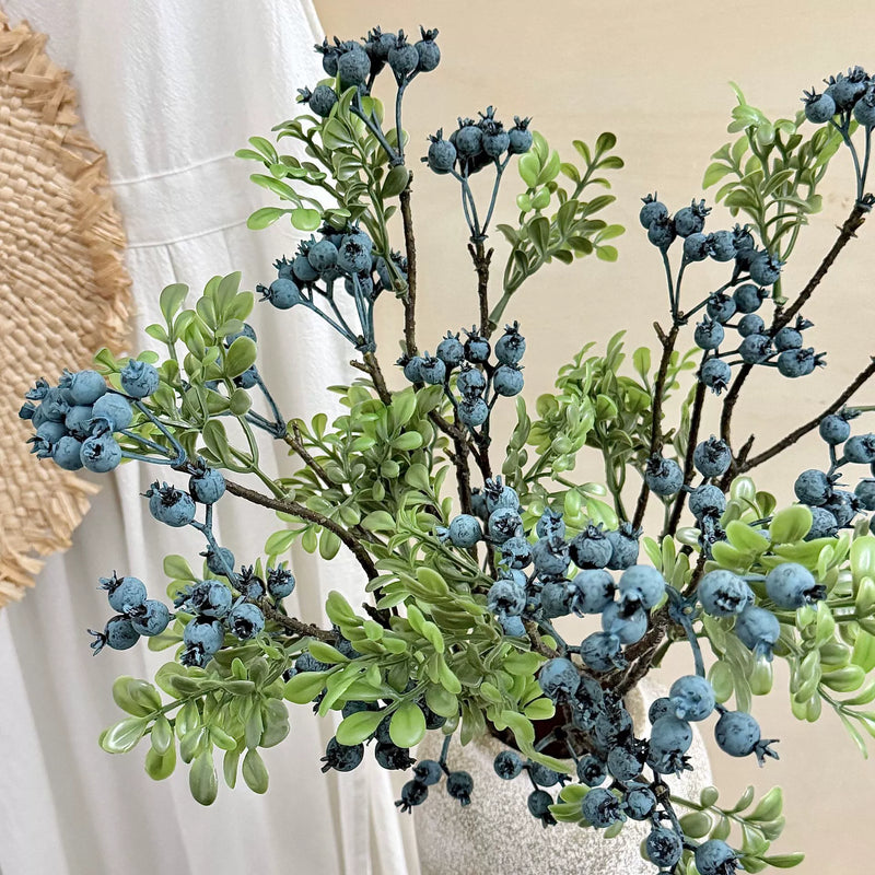 Artificial Blueberry Stem, 24" Single Stem Foam Berry Branch, Rustic Home Decor, Wedding & Event Styling, Indoor Display