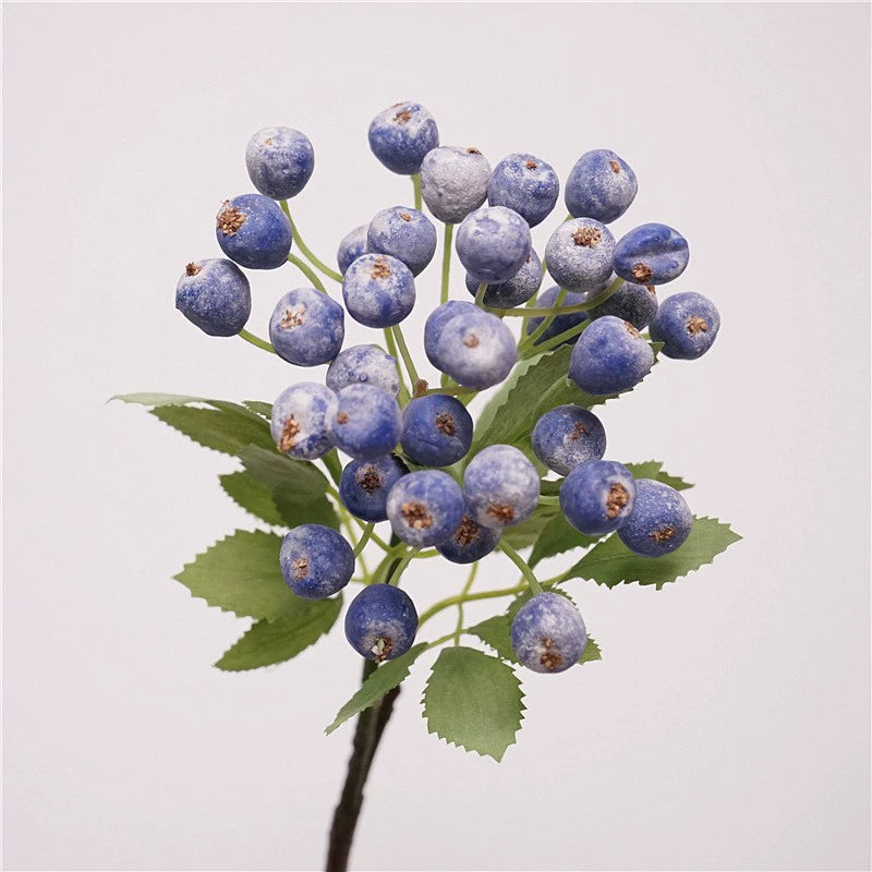 Artificial Blueberry Stem, Single Stem, 14" Height, Silk Material, Home Decor, Wedding, Seasonal Arrangements