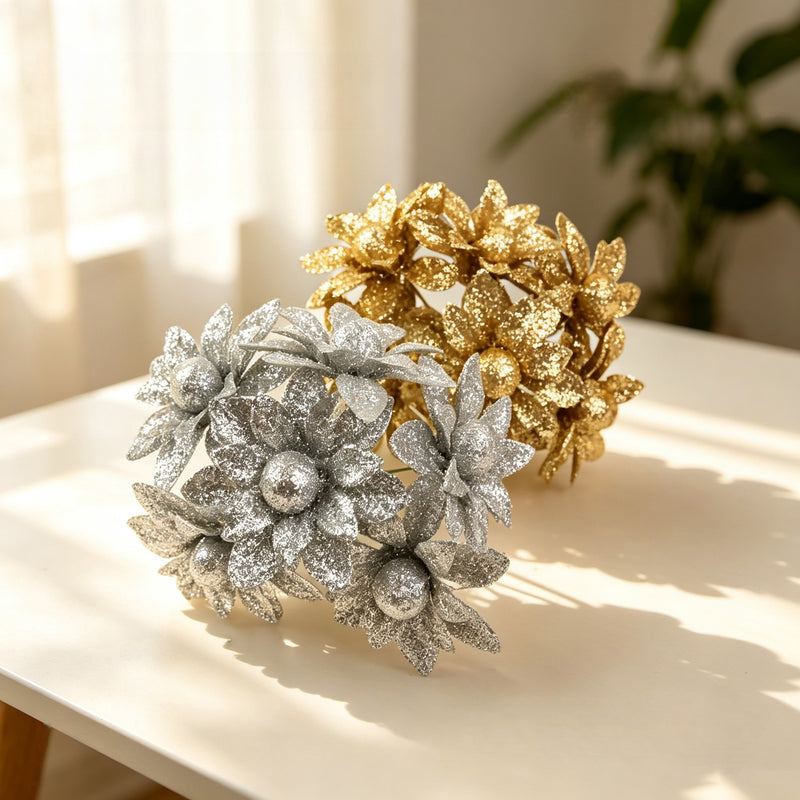 Artificial Wildflower Heads, Gold & Silver, 2", Pack of 60, DIY Wedding Decor, Home Styling, Craft Projects