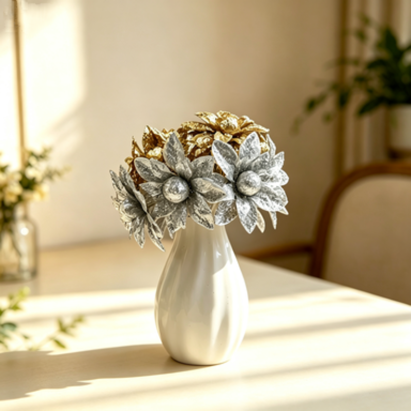 Artificial Wildflower Heads, Gold & Silver, 2", Pack of 60, DIY Wedding Decor, Home Styling, Craft Projects