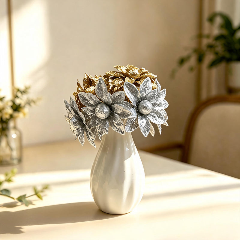 Artificial Wildflower Heads, Gold & Silver, 2", Pack of 60, DIY Wedding Decor, Home Styling, Craft Projects