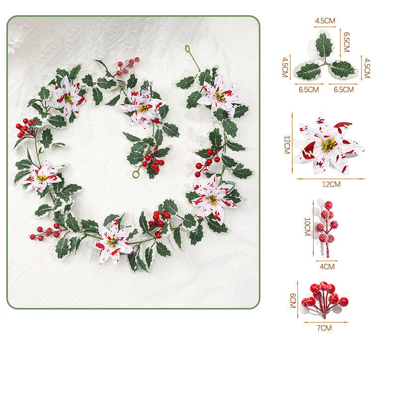 Festive Poinsettia Berry Garland Vine, 69" Long, Red & White Holiday Decoration for Home, Party, and Seasonal Decor