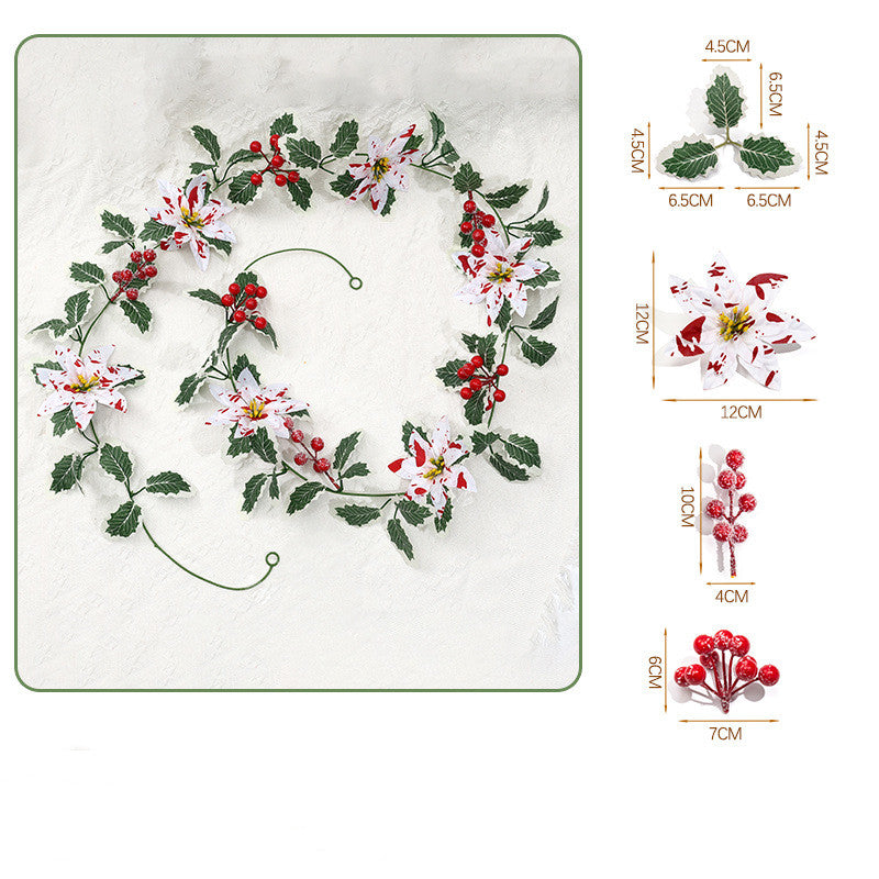 Festive Poinsettia Berry Garland Vine, 69" Long, Red & White Holiday Decoration for Home, Party, and Seasonal Decor