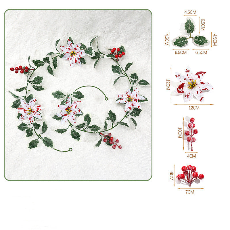 Festive Poinsettia Berry Garland Vine, 69" Long, Red & White Holiday Decoration for Home, Party, and Seasonal Decor