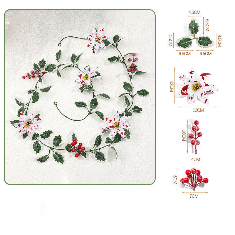 Festive Poinsettia Berry Garland Vine, 69" Long, Red & White Holiday Decoration for Home, Party, and Seasonal Decor