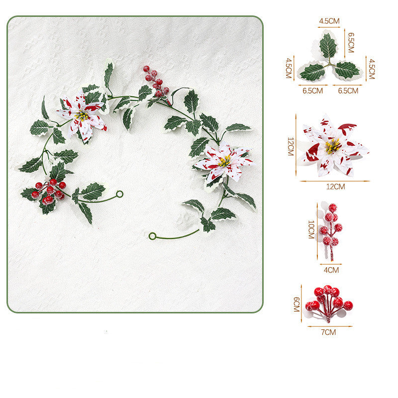 Festive Poinsettia Berry Garland Vine, 69" Long, Red & White Holiday Decoration for Home, Party, and Seasonal Decor