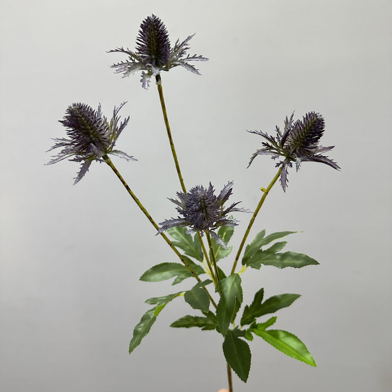 Artificial Eryngium Bush, 24" Tall, Modern Style Plastic Flowers for Weddings & Home Decor, Allergy & Pet Safe
