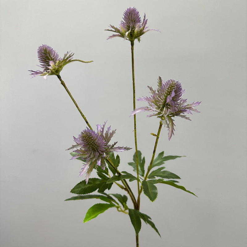 Artificial Eryngium Bush, 24" Tall, Modern Style Plastic Flowers for Weddings & Home Decor, Allergy & Pet Safe