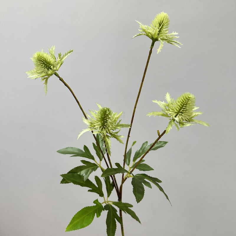 Artificial Eryngium Bush, 24" Tall, Modern Style Plastic Flowers for Weddings & Home Decor, Allergy & Pet Safe