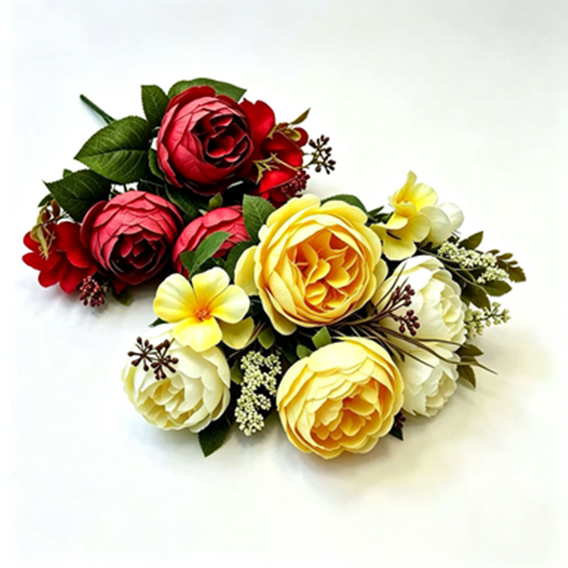 Artificial Peony Rose Bush, 12" Tall, Vintage Style Bouquet of 6 Blooms for Weddings, Restaurants & Events