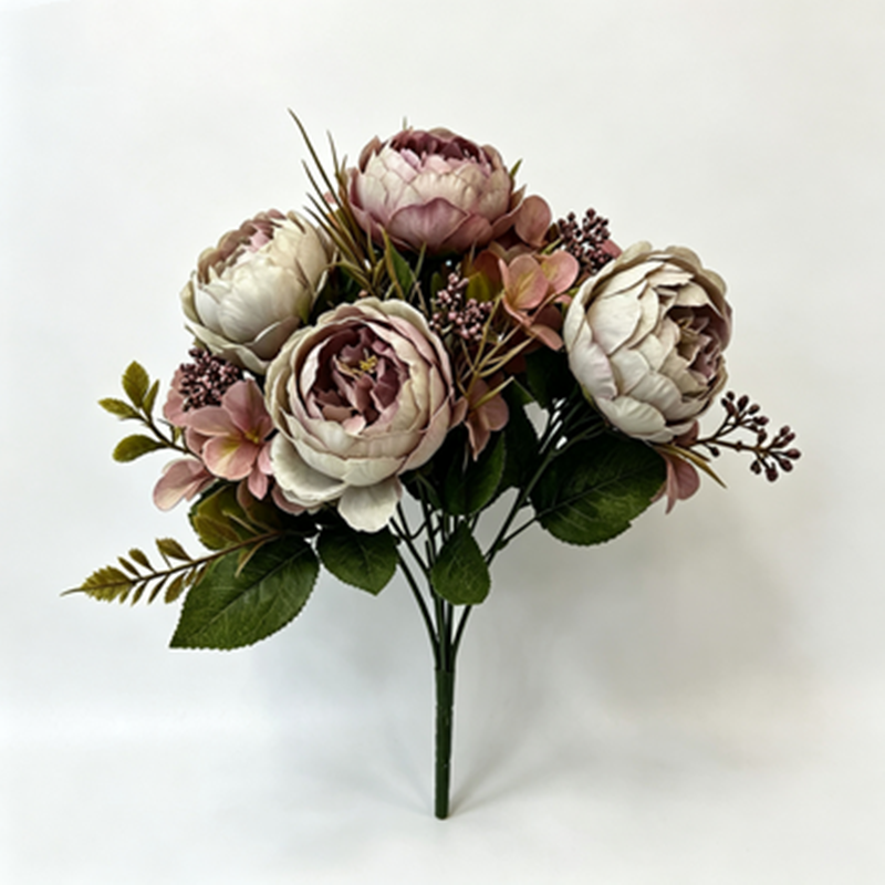 Artificial Peony Rose Bush, 12" Tall, Vintage Style Bouquet of 6 Blooms for Weddings, Restaurants & Events