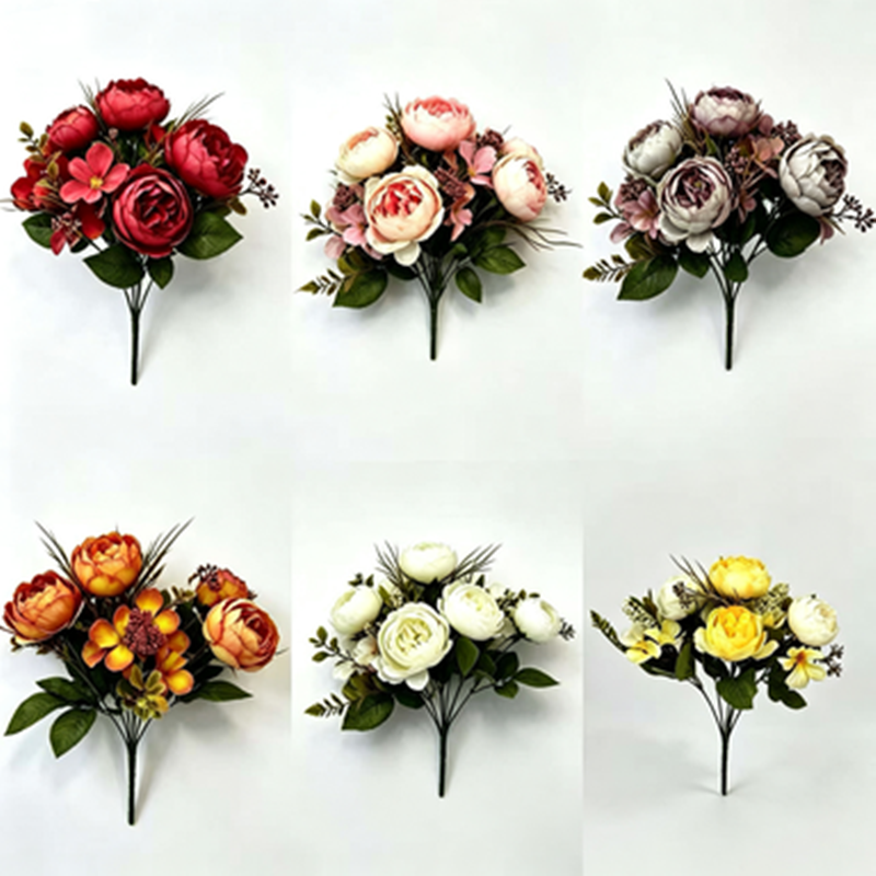 Artificial Peony Rose Bush, 12" Tall, Vintage Style Bouquet of 6 Blooms for Weddings, Restaurants & Events