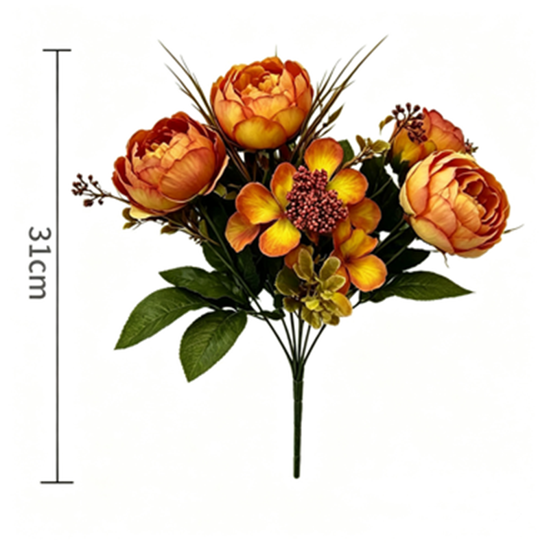 Artificial Peony Rose Bush, 12" Tall, Vintage Style Bouquet of 6 Blooms for Weddings, Restaurants & Events