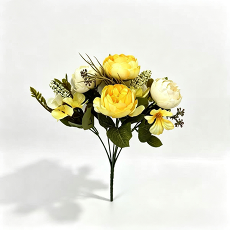 Artificial Peony Rose Bush, 12" Tall, Vintage Style Bouquet of 6 Blooms for Weddings, Restaurants & Events