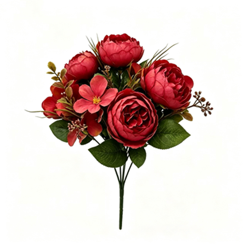 Artificial Peony Rose Bush, 12" Tall, Vintage Style Bouquet of 6 Blooms for Weddings, Restaurants & Events