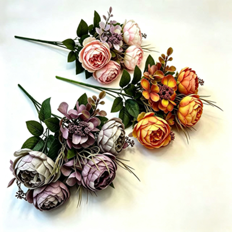 Artificial Peony Rose Bush, 12" Tall, Vintage Style Bouquet of 6 Blooms for Weddings, Restaurants & Events